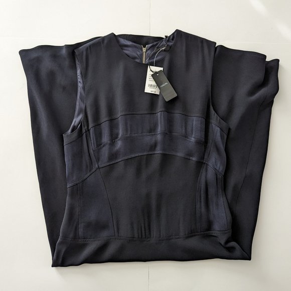 JOSEPH Navy Satin Crepe Midi Dress - Picture 4 of 14